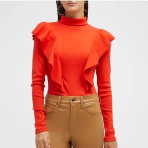 VERONICA BEARD Freida ruffled stretch-Pima cotton-jersey turtleneck top Sz XS